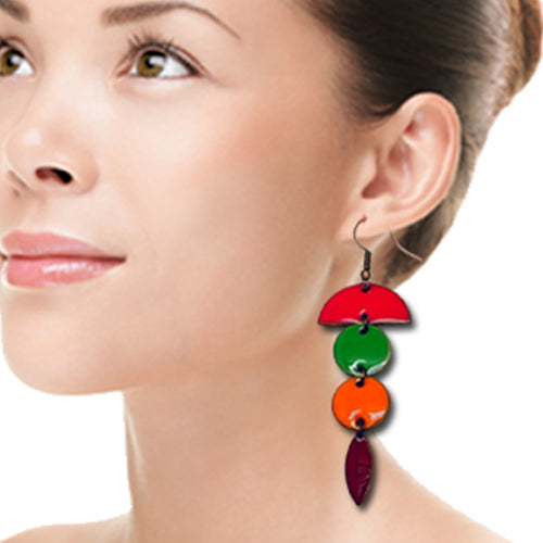 Enamel Pink,Red,green dangle earrings