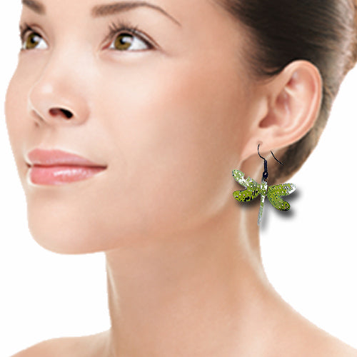 Olive Green  Dragonfly Earrings