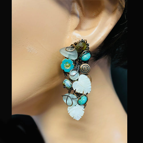 Woven Aqua Green Copper Earrings