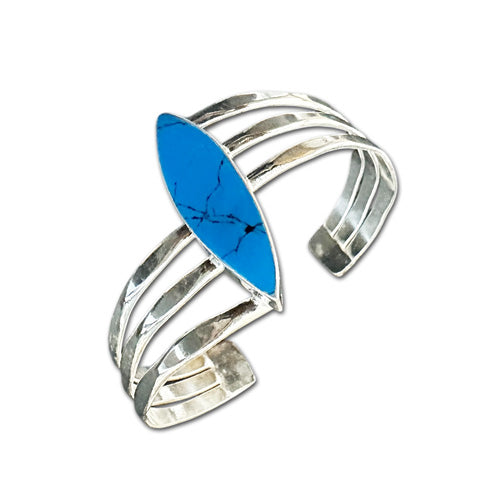 Artistic Turquoise Gemstone Silver Cuff.