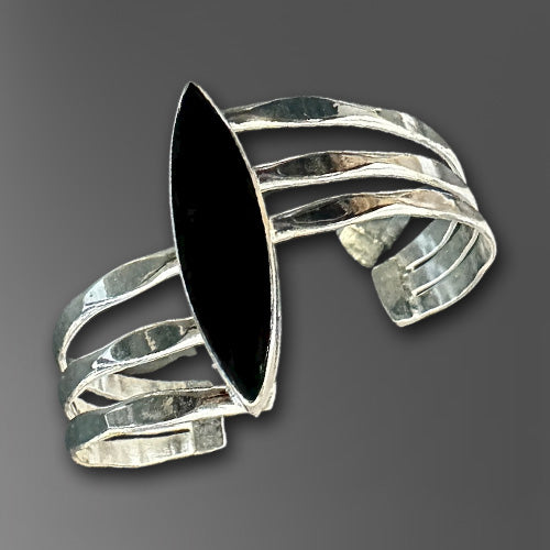 Black Onyx Gemstone Silver Cuff.