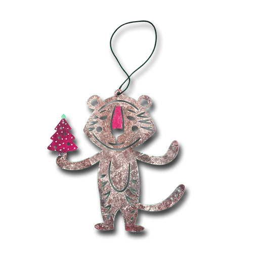 Christmas Happy Tiger Copper Ornament.