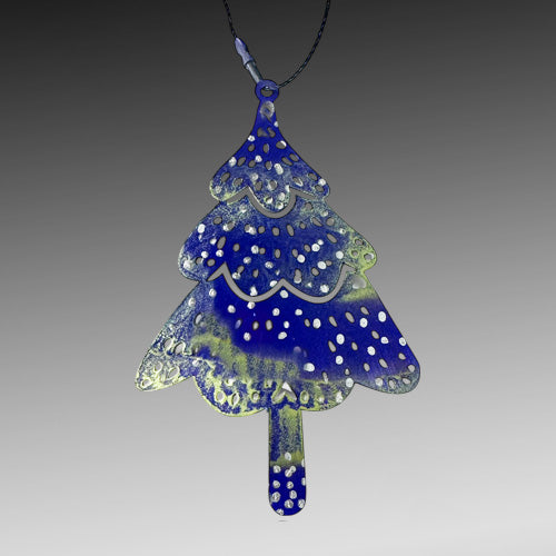 Blue Gold Christmas Tree Copper Ornament.