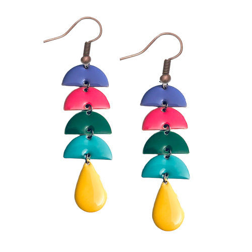 Enamel five layers dangle earrings