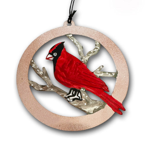Red Cardinal Bird Copper Ornament.