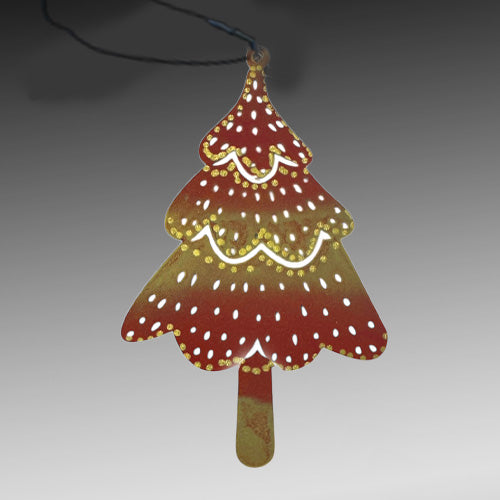 Red Gold Christmas Tree Copper Ornament.
