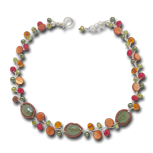 Orange Red Green Necklace/ Matching Earrings Options
