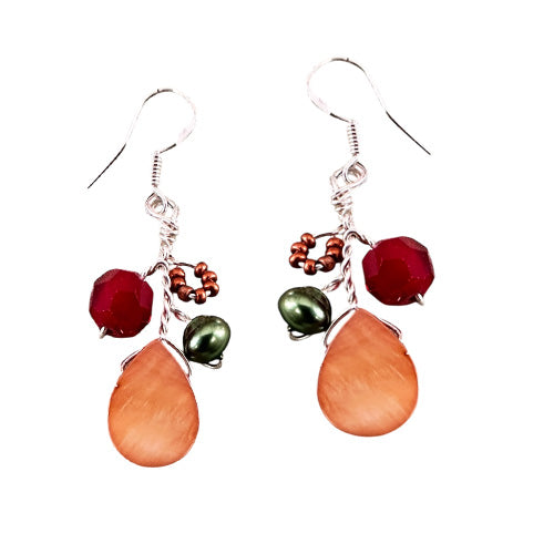 Orange Red Olive Necklace/ Matching Earrings Options.