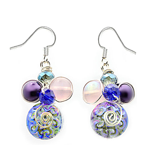 Purple Blue Art Glass Earrings