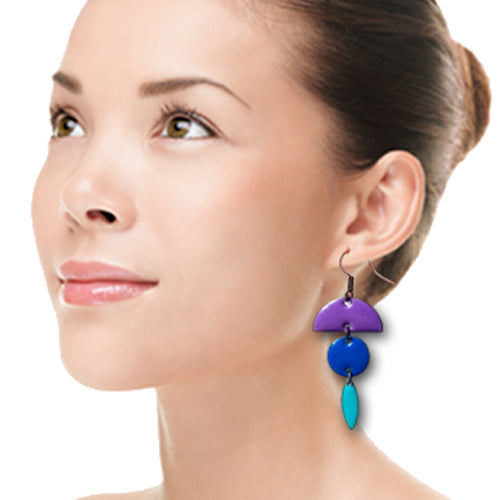 Enamel Purple,blue & Turquoise dangle earrings
