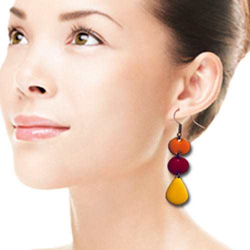 Enamel Pink,Red,yellow dangle earrings