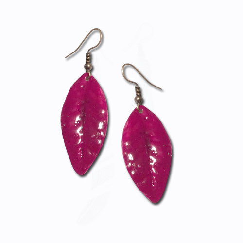 Fuchsia Pink dangle leaf earrings