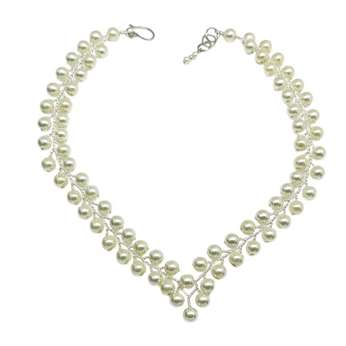 White Pearls V Necklace/ Matching Earring/Bracelet Options.