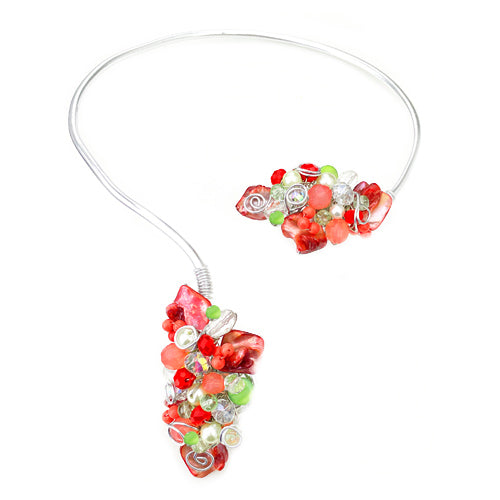Coral Green Adjustable Choker Earrings
