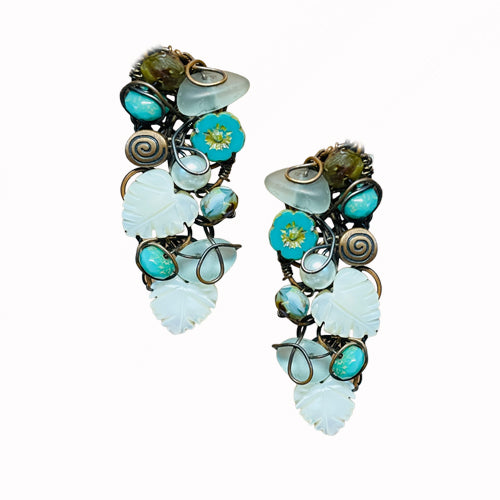 Artisanal Sea Glass & Mother-of-Pearl Cascade Earrings