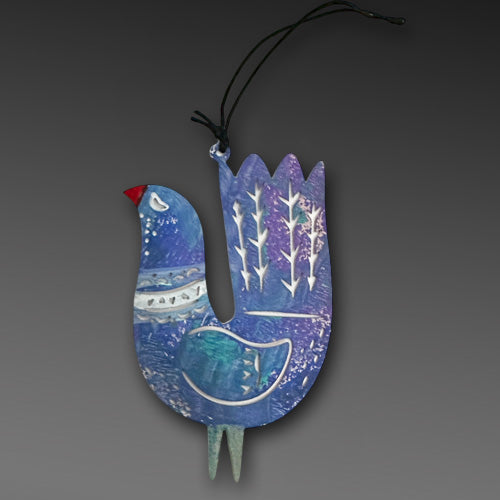 Turquoise Purple Bird Copper Ornament.