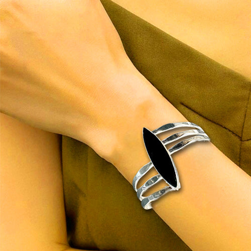 Black Onyx Gemstone Silver Cuff.