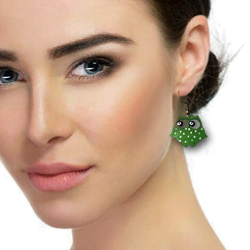Green Owl Copper Dangle Earrings