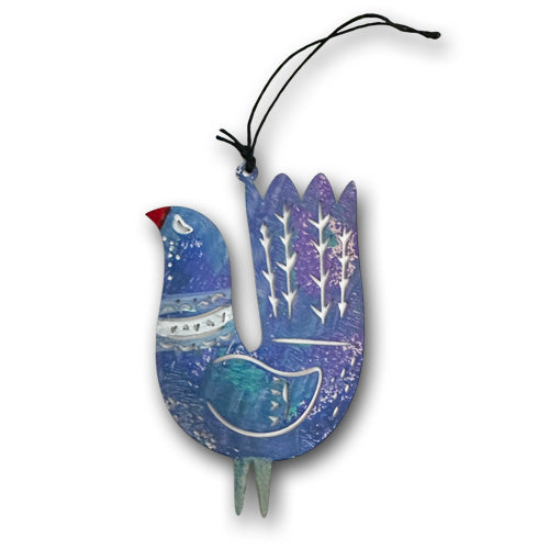 Turquoise Purple Bird Copper Ornament.