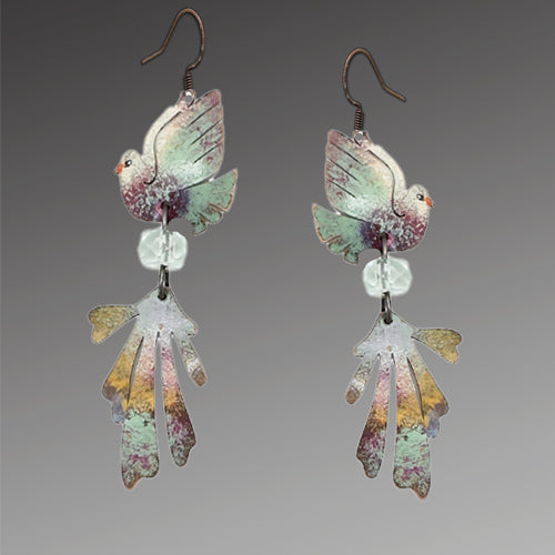 Dove copper dangle long earrings