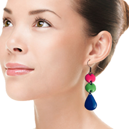 Enamel Pink,Green & Blue dangle earrings