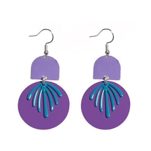 Long Enamel Purple Turquoise dangle earrings