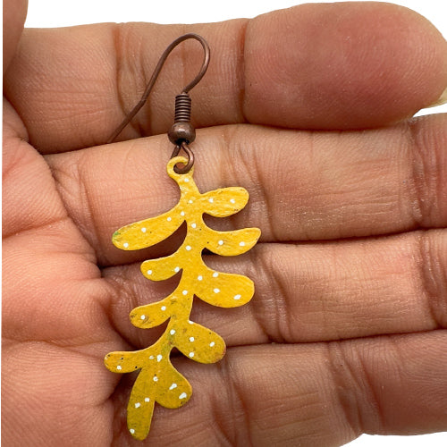 Yellow Delicate Leaf Copper Earrings