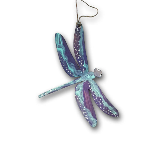 Purple Turquoise Dragonfly Copper Ornament.