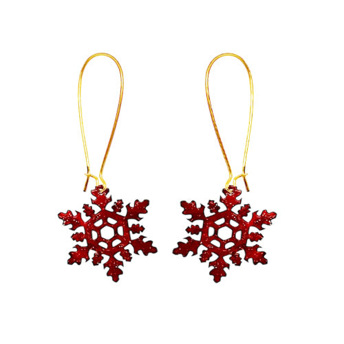 Red Star Long Gold Earrings