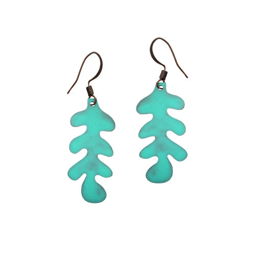 Oak Leaf Dangle Turquoise Earrings