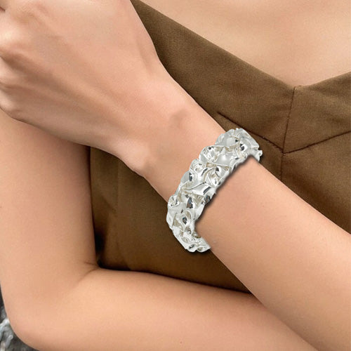 Silver Wide Woven Wide Cuff.