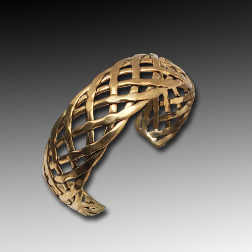 Wide Braided Bronze Cuff Bracelet.