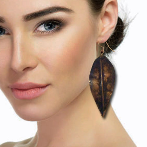 Copper Dangle Leaf Earrings