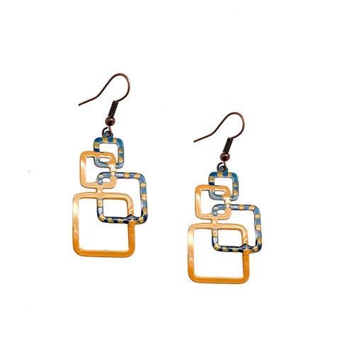 Hollow Squares Blue Yellow Dangle earrings