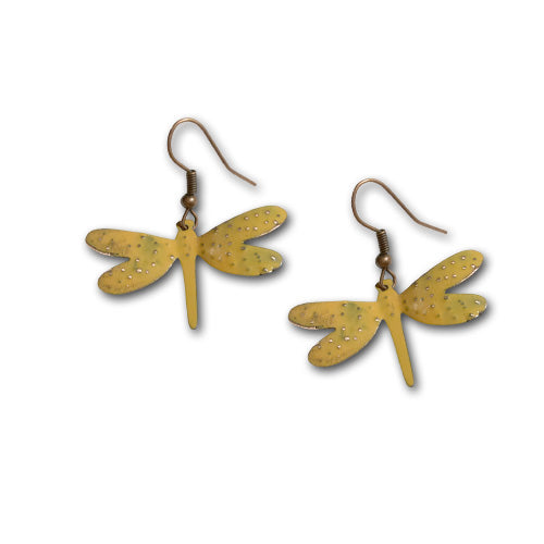 Yellow/ Olive Green dragonflies dangle Earrings.
