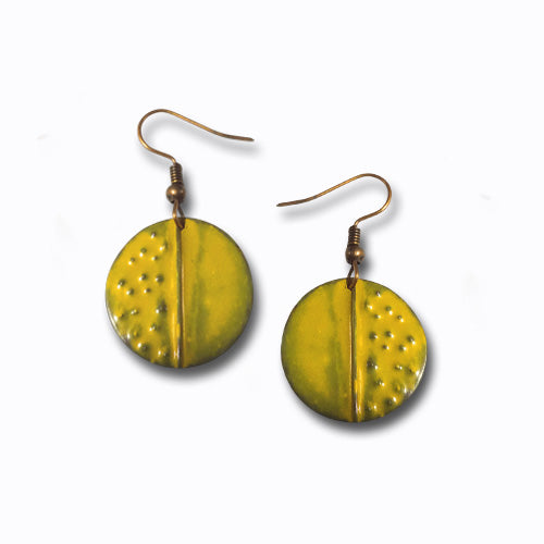 Yellow Circle Patina Earrings