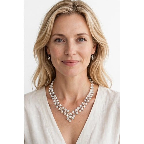 Pearl Vine V Necklace Matching Earring/Bracelet Options.