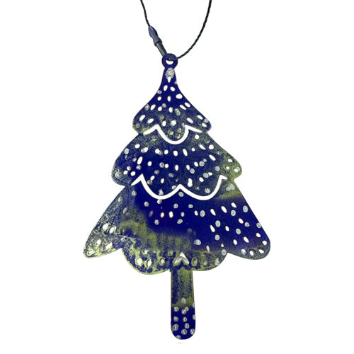 Blue Gold Christmas Tree Copper Ornament.