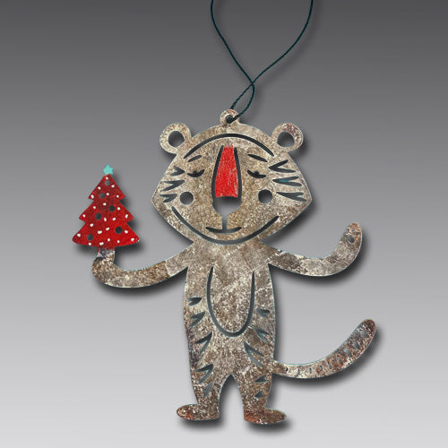 Christmas Happy Tiger Copper Ornament.