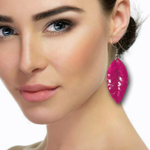 Fuchsia Pink dangle leaf earrings