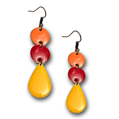 Enamel Coral,Red & Yellow dangle earrings
