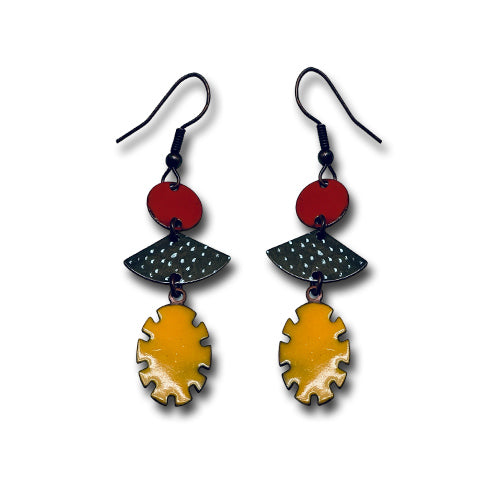 Honey mustard red dangle earrings