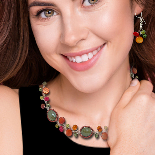 Orange Red Green Necklace/ Matching Earrings Options