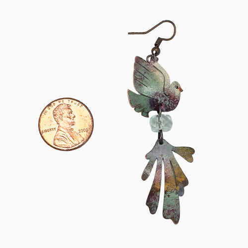 Dove copper dangle long earrings