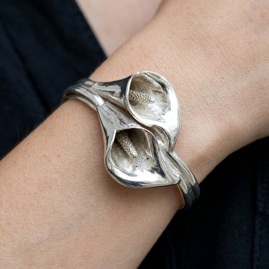 Silver Calla Lily Cuff Bracelet & Earring option.