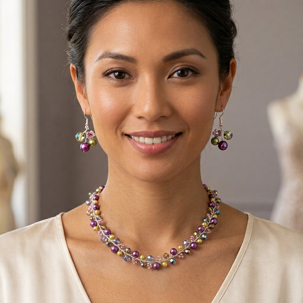 Purple & Green Garland Necklace/Earrings option