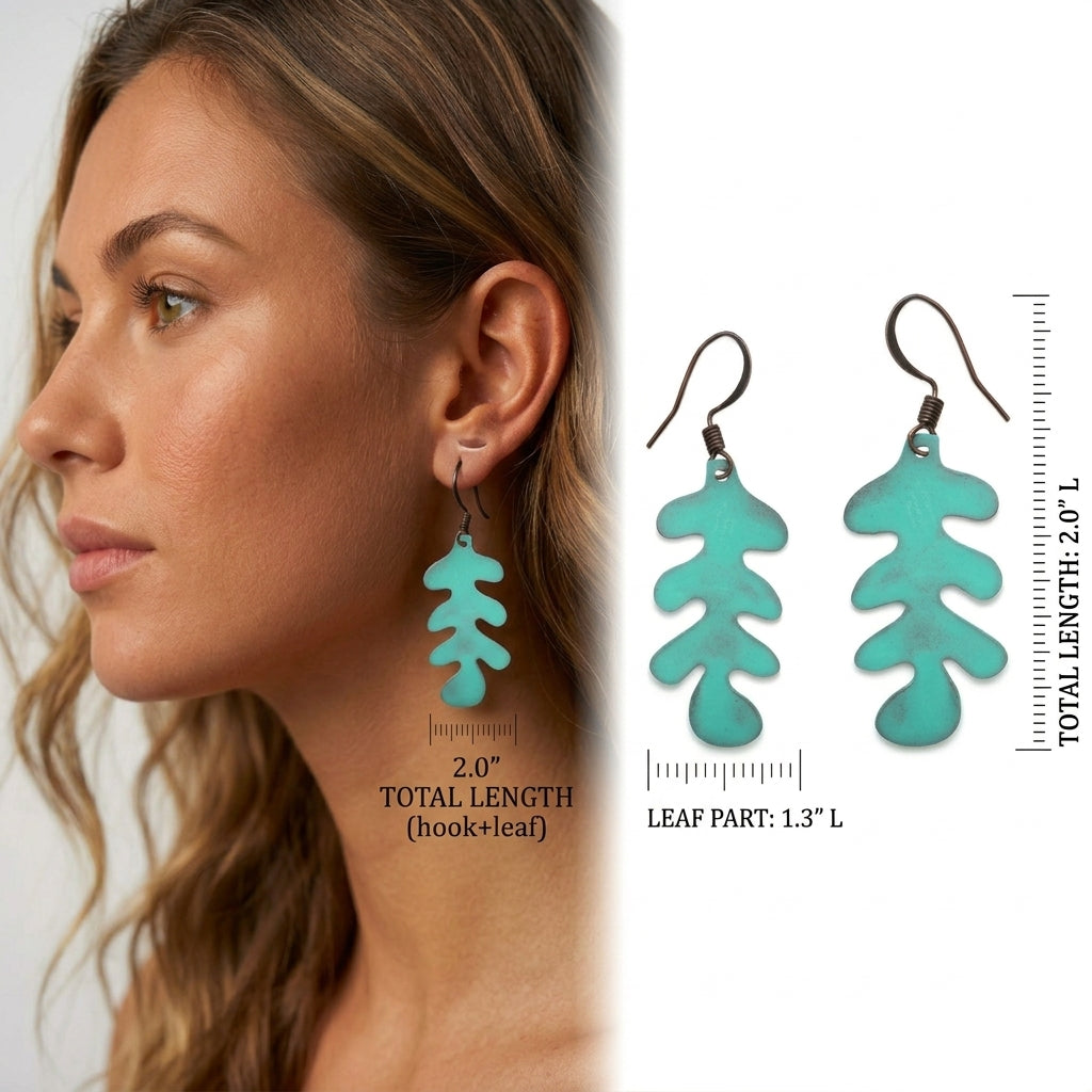 Turquoise Patina Oak Leaf Dangle Earrings