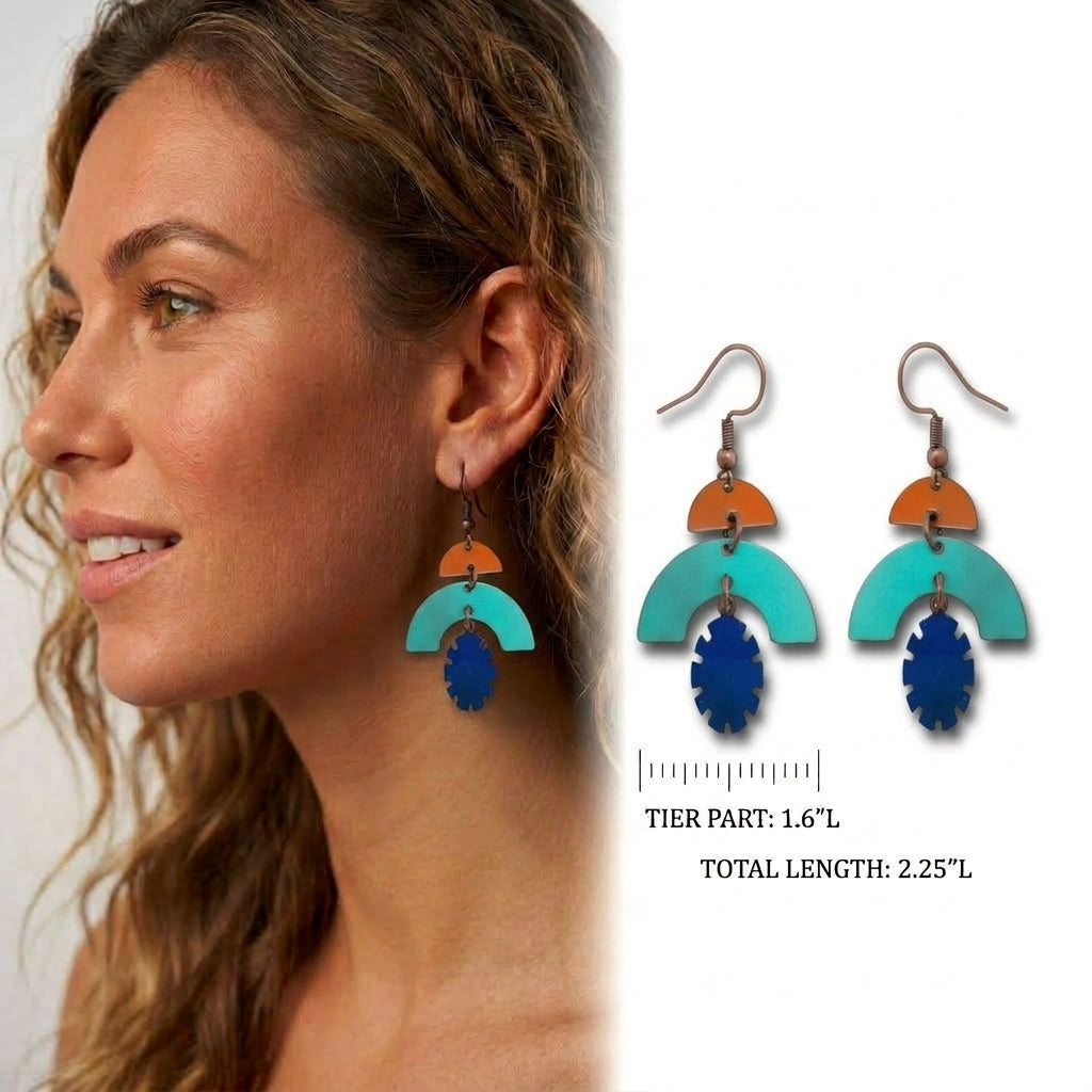 Orange, Blue Turquoise Dangle Earrings