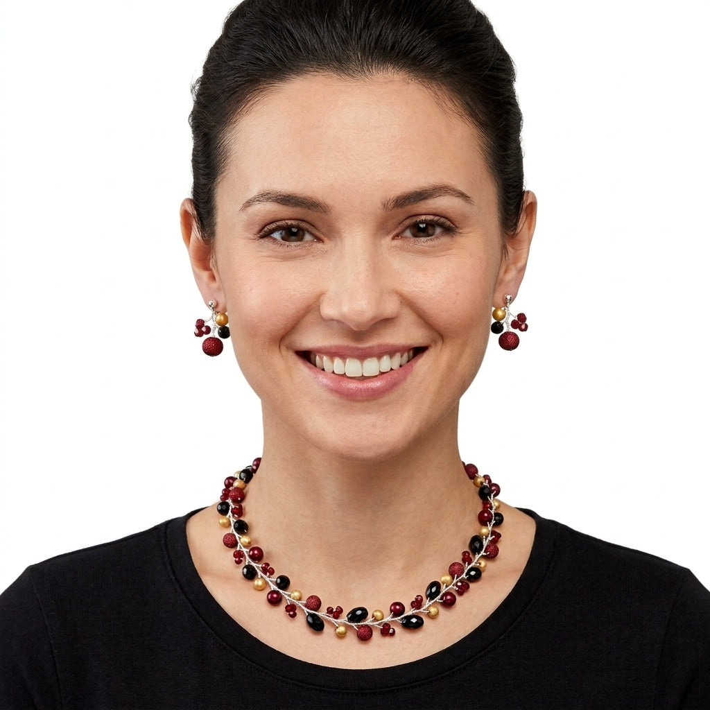 Burgundy & Black Holiday Garland Necklace Set — Limited Edition!
