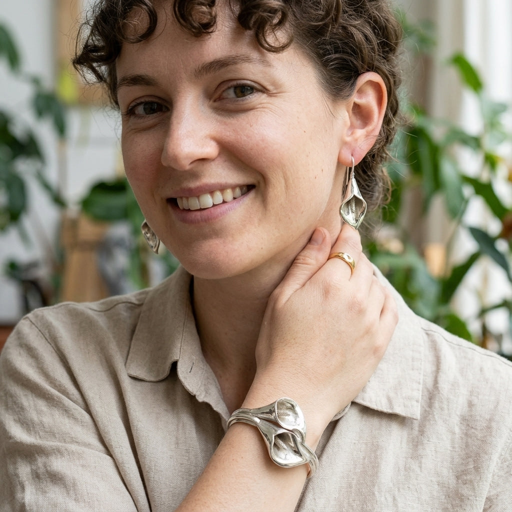 Silver Calla Lily Cuff Bracelet & Earring option.